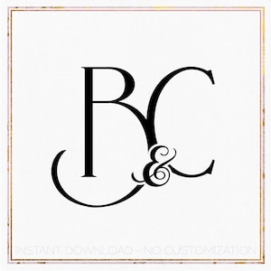 Könnte beinhalten: Schwarzes Monogramm-Design mit den Buchstaben "B" und "C", die mit einem kaufmännischen Und verschlungen sind. Das Design befindet sich vor einem weißen Hintergrund mit einem gold-rosa Rand. Der Text unten lautet "SOFORT-DOWNLOAD - KEINE ANPASSUNG".