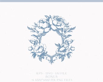 écusson de mariage floral vintage, monogramme sur mesure (téléchargement numérique)