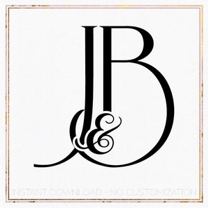 May include: Black and white monogram design featuring the letters "J & B" in a stylized script font. The letters are intertwined and the ampersand is a decorative flourish.