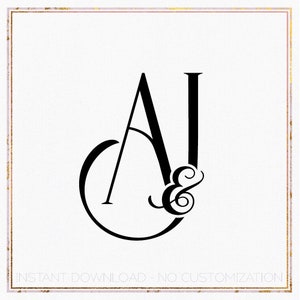 May include: A black and white monogram design featuring the letters "A" and "J" intertwined with an ampersand symbol. The letters are stylized with a decorative flourish.
