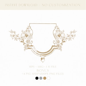 Antique Botanical Wedding Logo Digital Download, Crest for Unique Wedding Invitations and Favors, Logo or 10 Year Anniversary Gift