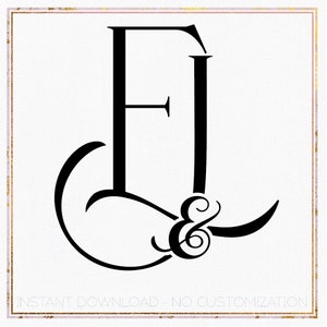 May include: Black and white graphic design of the letters "E &" in a stylized font. The letters are connected by a decorative flourish.