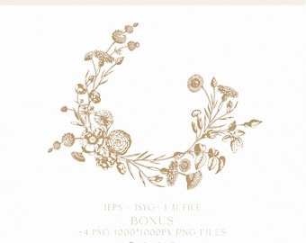 Vintage Botanical Wedding Logo, Monogram Crest (Digital Download)