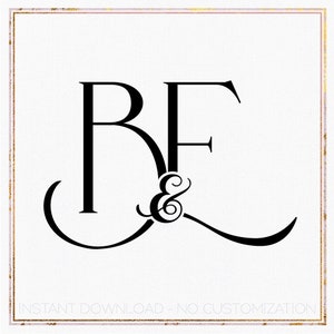 May include: Black and white monogram with the letters "B" and "F" intertwined with an ampersand in the center. The letters are in a stylized script font. The text "INSTANT DOWNLOAD - NO CUSTOMIZATION" appears below the monogram.
