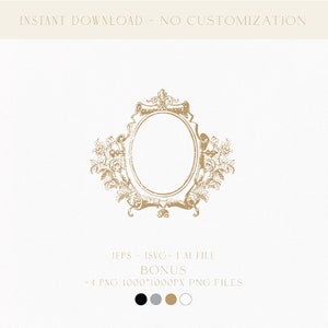 Victorian Crest Wedding Logo, Elegant Logo, Gold Floral Wedding Logo, Monogram Emblem, Custom Business Logo, Logo for Napkin and Web