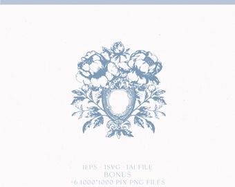 écusson de mariage floral vintage, logo monogramme (téléchargement numérique)