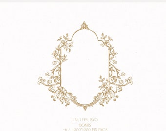 Victorian Wedding Crest Monogram, Vintage Floral Frame (Digital Download)
