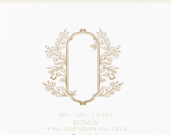 Floral Wedding Monogram Crest, Elegant Logo Design (Digital Download)