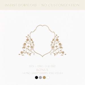 Victorian Crest Wedding Logo, Minimalist Logo, Gold Floral Wedding Logo, Monogram Emblem, Wedding Logo Design, Logo for Napkin and Web, Svg