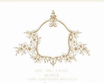 Vintage Wedding Crest Logo, Floral Monogram (Digital Download)