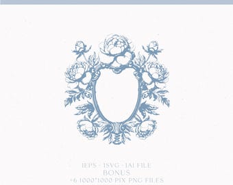 Monogramme d'écusson de mariage vintage, création de logo floral (téléchargement numérique)