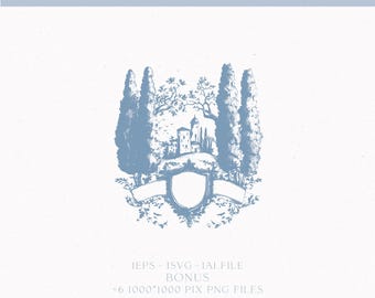 Logo écusson de mariage vintage, monogramme esquissé (téléchargement numérique)