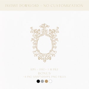 Victorian Crest Wedding Logo Digital Download, Minimalist Logo, Floral Wedding Logo, Monogram Svg, Custom Wedding Crest for Napkin and Web