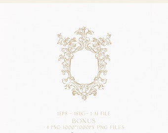 Victorian Floral Wedding Crest Logo, Minimalist Monogram (Digital Download)