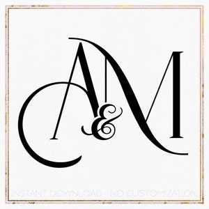 May include: Black and white monogram design featuring the letters "A" and "M" with an ampersand symbol between them. The letters are stylized with a decorative flourish.
