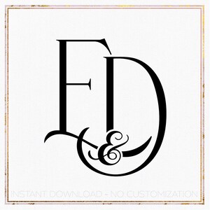 May include: Black and white monogram with the letters "E" and "D" intertwined with a stylized ampersand.