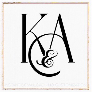 May include: Black monogram design featuring the letters K, A, and C, with an ampersand. The letters are in a bold, elegant serif font, set against a white background with a pink and gold border. Text at the bottom reads "INSTANT DOWNLOAD - NO CUSTOMIZATION."
