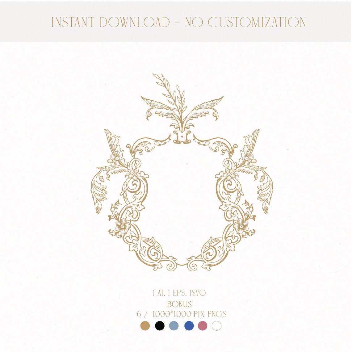 Vintage Wedding Crest Monogram, Elegant Floral Frame (digital Download ...