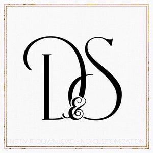 May include: Black and white monogram with the letters "D" and "S" intertwined. The letters are in a script font and the ampersand symbol is between the letters. The text "INSTANT DOWNLOAD - NO CUSTOMIZATION" is at the bottom of the image.