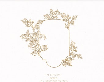 Floral Vintage Wedding Crest Monogram Logo (Digital Download)