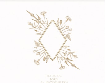 Botanical Wedding Logo, Modern Floral Crest (Digital Download)