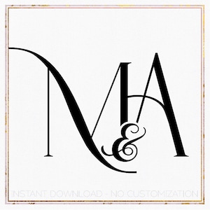 May include: Black and white monogram with the letters "M" and "A" intertwined with an ampersand symbol in the center. The letters are in a stylized script font.