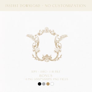 Floral Wedding Crest Digital Download, Wedding Logo Monogram with Fine Art Vintage Flowers and Greenery, Monogram Svg