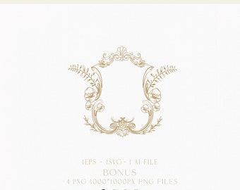 Floral Wedding Crest, Vintage Monogram Logo (Digital Download)