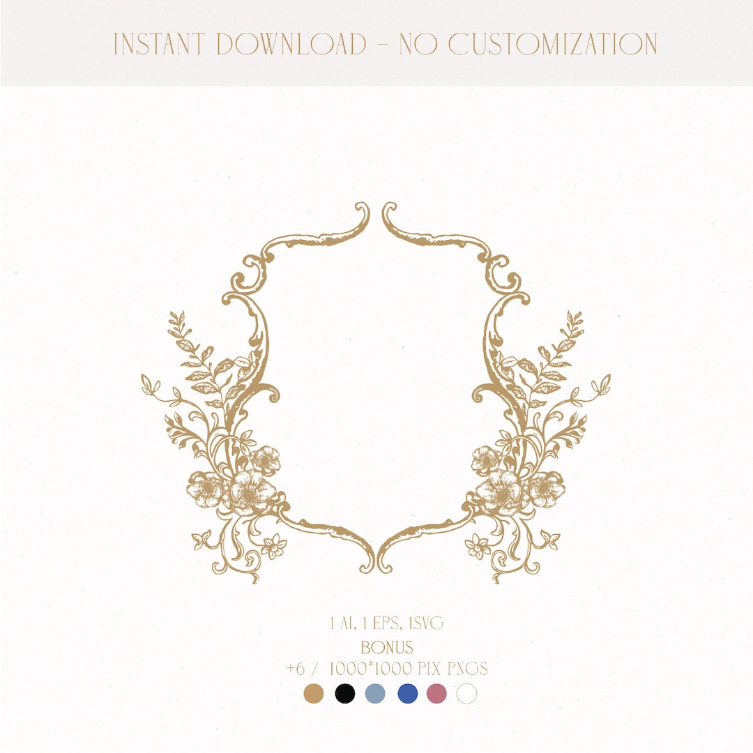 Floral Wedding Crest Logo, Elegant Monogram Design (digital Download ...