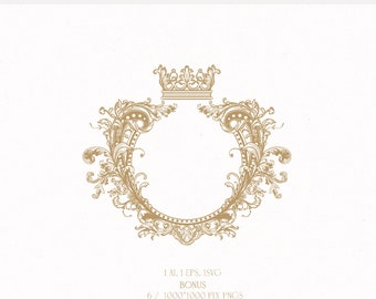 Victorian Wedding Crest Monogram, Elegant Logo Design (Digital Download)