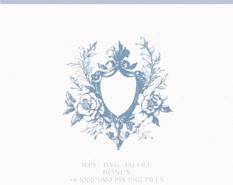 Monogramme d'écusson de mariage floral vintage, logo sur mesure (téléchargement numérique)
