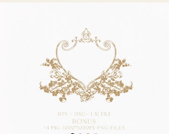 Vintage Floral Wedding Crest Logo (Digital Download)