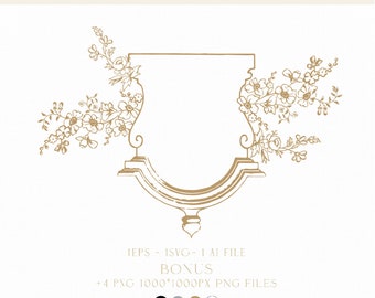 Vintage Wedding Crest Logo, Floral Monogram (Digital Download)