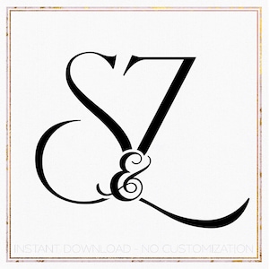 May include: Black and white monogram design featuring the letters "S" and "Z" intertwined with an ampersand symbol. The letters are styled in a cursive font.