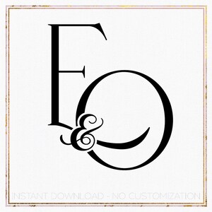 May include: Black and white monogram design featuring the letters "E" and "O" with an ampersand symbol between them. The letters are stylized and have a decorative flourish.
