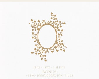 Vintage Leafy Oval Logo Frame | Wedding Crest (Digital Download)