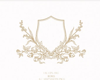 Logo écusson de mariage floral, monogramme vintage (téléchargement numérique)