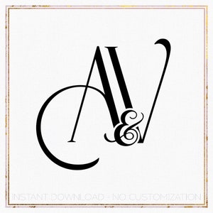 Op de afbeelding: Zwart-wit monogram met de letters "C" en "V" die met een ampersand in het midden zijn verweven. De letters zijn in een gestileerd schrijflettertype.