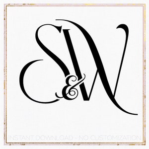 May include: Black and white monogram with the letters "S" and "W" intertwined with an ampersand in the center. The letters are in a decorative script font. The text "INSTANT DOWNLOAD - NO CUSTOMIZATION" is at the bottom of the image.