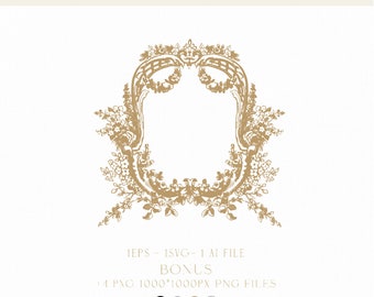 Brasão de casamento botânico com monograma e moldura floral vintage (download digital)