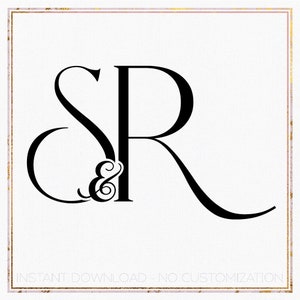May include: Black and white monogram design featuring the letters "S" and "R" with a stylized ampersand between them. The letters are in a script font and the ampersand is a decorative flourish.