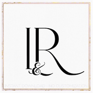 May include: Black and white monogram design featuring the letters "I" and "R" with an ampersand symbol between them. The letters are stylised and connected to each other.