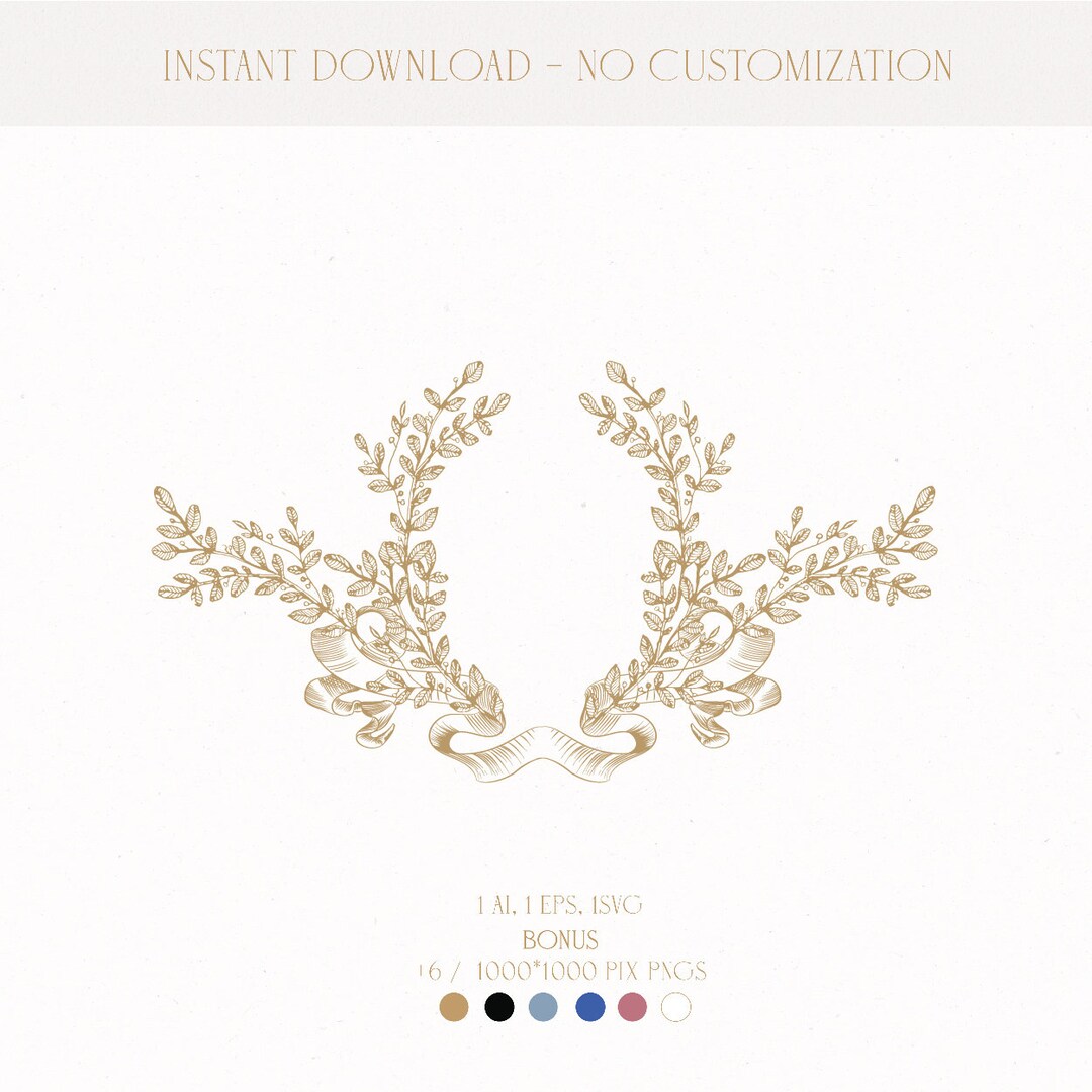 Laurel Wreath Monogram Logo, Vintage Wedding Crest (digital Download ...