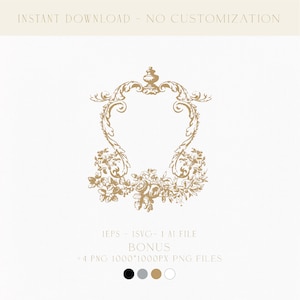 Descarga digital de monograma de boda victoriano antiguo, invitaciones de boda únicas, obsequios de boda únicos, escudo para señalización y servilletas