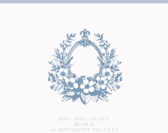 écusson de mariage floral vintage, logo monogramme (téléchargement numérique)