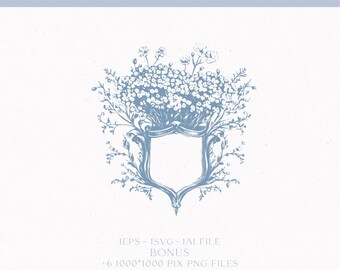 Monogramme d'écusson de mariage floral vintage, logo esquissé (téléchargement numérique)