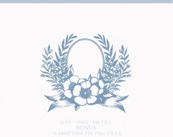 Vintage Wedding Crest, Floral Monogram Logo (Digital Download)