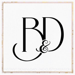 Könnte beinhalten: Schwarzweißes Monogramm mit den Buchstaben "B" und "D", die mit einem kaufmännischen Und-Zeichen in der Mitte ineinander verschlungen sind. Die Buchstaben sind in einer Schreibschrift. Der Hintergrund ist weiß.