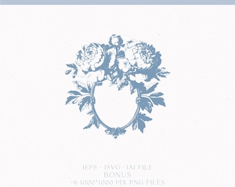 écusson de mariage floral vintage, logo monogramme (téléchargement numérique)