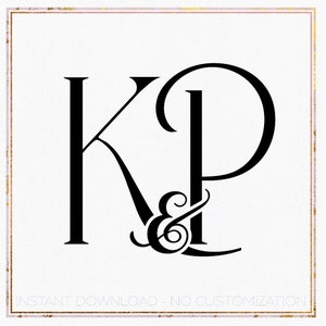 May include: Black and white monogram with the letters K and P intertwined with an ampersand symbol. The letters are in a script font. The text "INSTANT DOWNLOAD - NO CUSTOMIZATION" is at the bottom of the image.